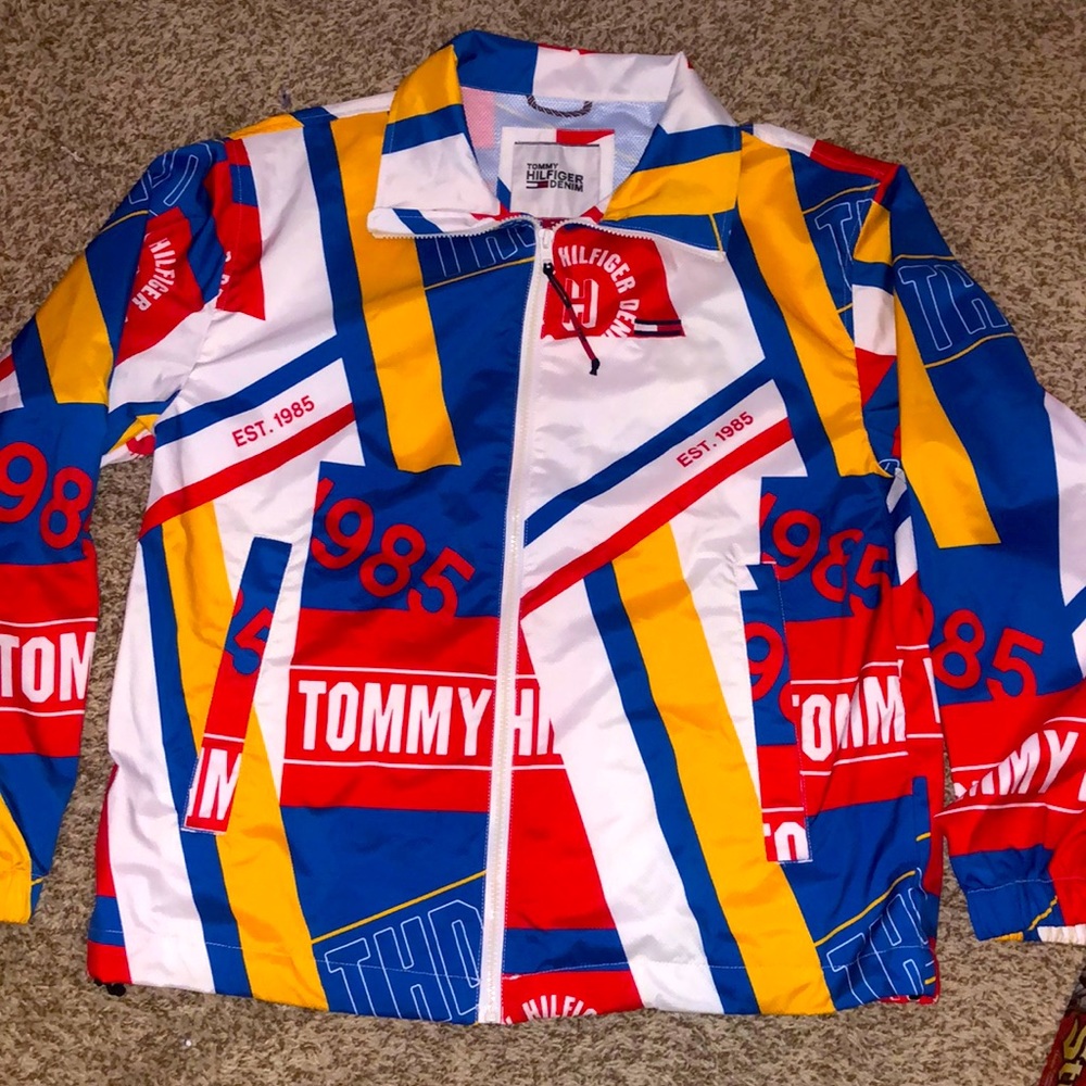 Tommy Hilfiger Mens Size Medium Ski Jacket Windbreaker Y2K Colorful Coat RARE